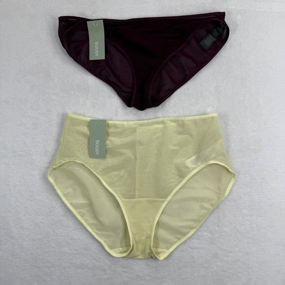 Boody Bamboo Mesh Bikini & High Waisted Briefs Set Fig Yellow Small NWT 2 Pack